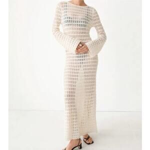 & Other Stories Stockholm Atlier NEW Crochet Lacy Knit Maxi Dress Womens Medium